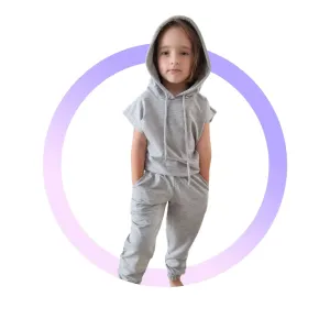 Σετ φόρμα κοντομάνικο και παντελόνι με τσεπούλες - Γκρί